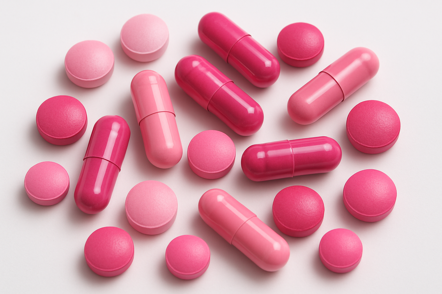 supplement  pills in a pink color and dark pink 